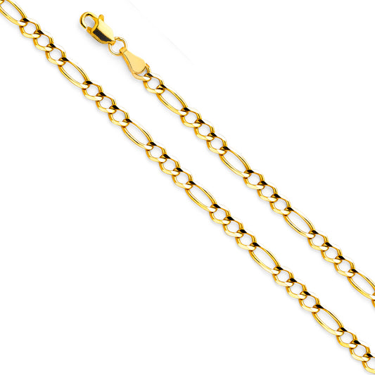 14K Gold 4.0mm 14K Solid Yellow Gold Concave Open Light Figaro Link Chain Necklaces & Matching Bracelets
