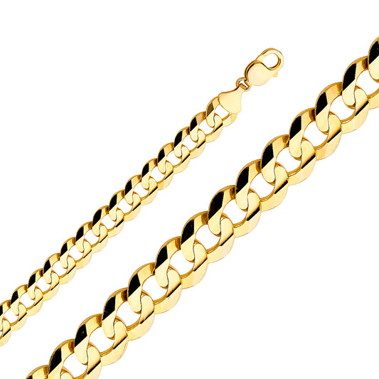 14K Gold 14mm 14K Solid Yellow Gold Concave  Cuban / CurbLink Chain Necklaces & Matching Bracelets