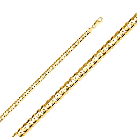 14K Gold 5.0mm 14K Solid Yellow Gold Concave  Cuban / CurbLink Chain Necklaces & Matching Bracelets