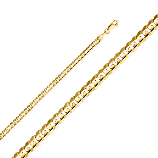 14K Gold 4.0mm 14K Solid Yellow Gold Concave  Cuban / CurbLink Chain Necklaces & Matching Bracelets