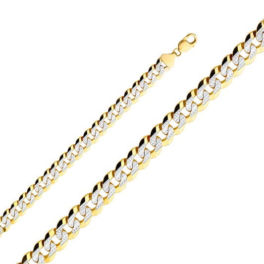 14K Gold 12mm 14K Solid Two-Tone Gold White Pave Concave  Cuban / CurbLink Chain Necklaces & Matching Bracelets