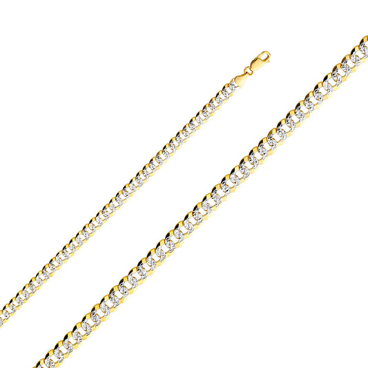 14K Gold 7.0mm 14K Solid Two-Tone Gold White Pave Concave  Cuban / CurbLink Chain Necklaces & Matching Bracelets