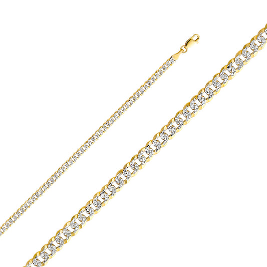 14K Gold 4.0mm 14K Solid Two-Tone Gold White Pave Concave  Cuban / CurbLink Chain Necklaces & Matching Bracelets