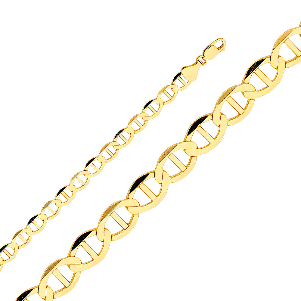 14K Gold 7.5mm 14K Solid Yellow Gold Flat Mariner Chain Necklaces & Matching Bracelets