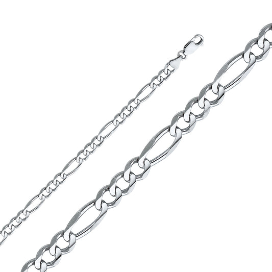 14K Gold 6.0mm 14K Solid White Gold Concave Figaro Chain Necklaces & Matching Bracelets