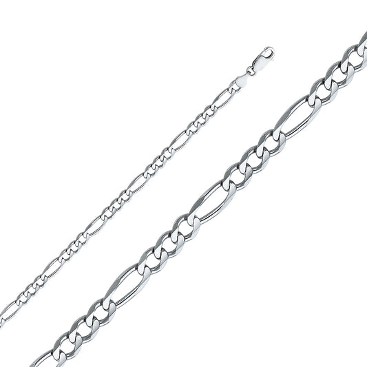 14K Gold 4.5mm 14K Solid White Gold Concave Figaro Chain Necklaces & Matching Bracelets