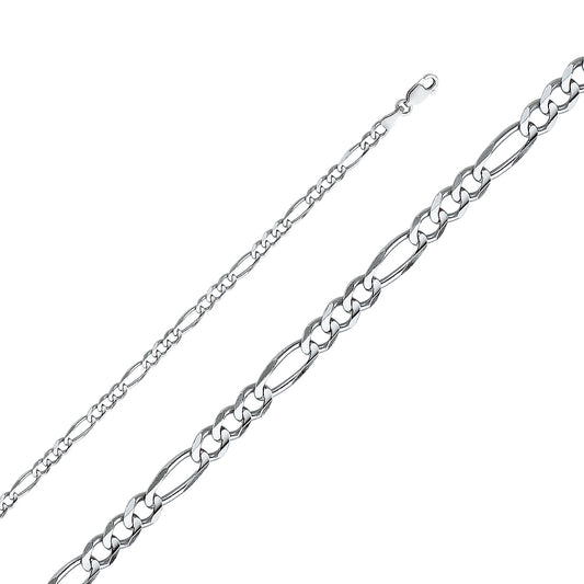 14K Gold 4.0mm 14K Solid White Gold Concave Figaro Chain Necklaces & Matching Bracelets