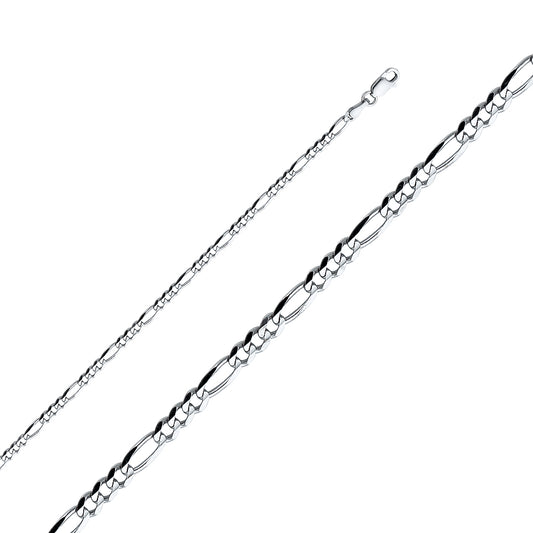 14K Gold 3.0mm 14K Solid White Gold Concave Figaro Chain Necklaces & Matching Bracelets
