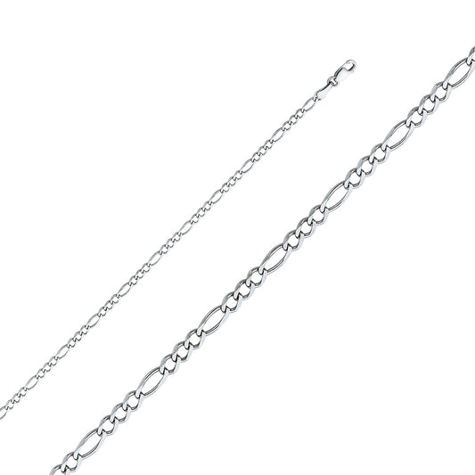 14K Gold 2.5mm 14K Solid White Gold Concave Figaro Chain Necklaces & Matching Bracelets