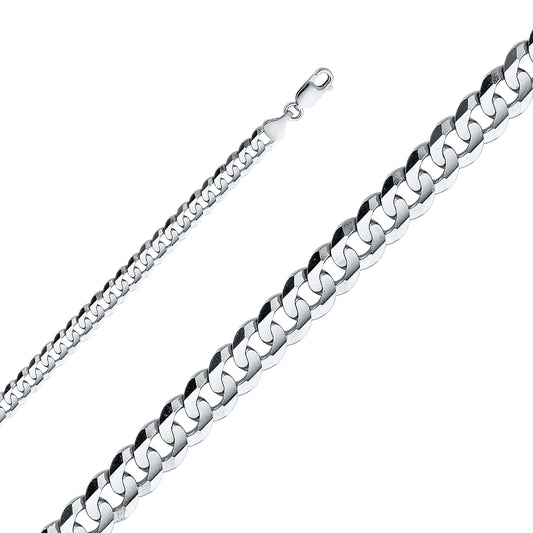 7.0mm 14K Solid White Gold Concave  Cuban / Curb Chain Necklaces & Matching Bracelets