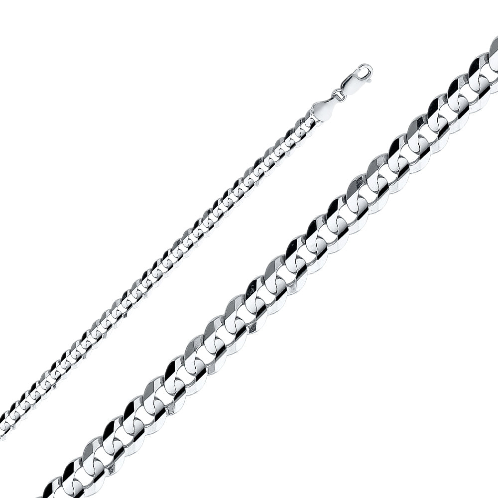 6.0mm 14K Solid White Gold Concave  Cuban / Curb Chain Necklaces & Matching Bracelets