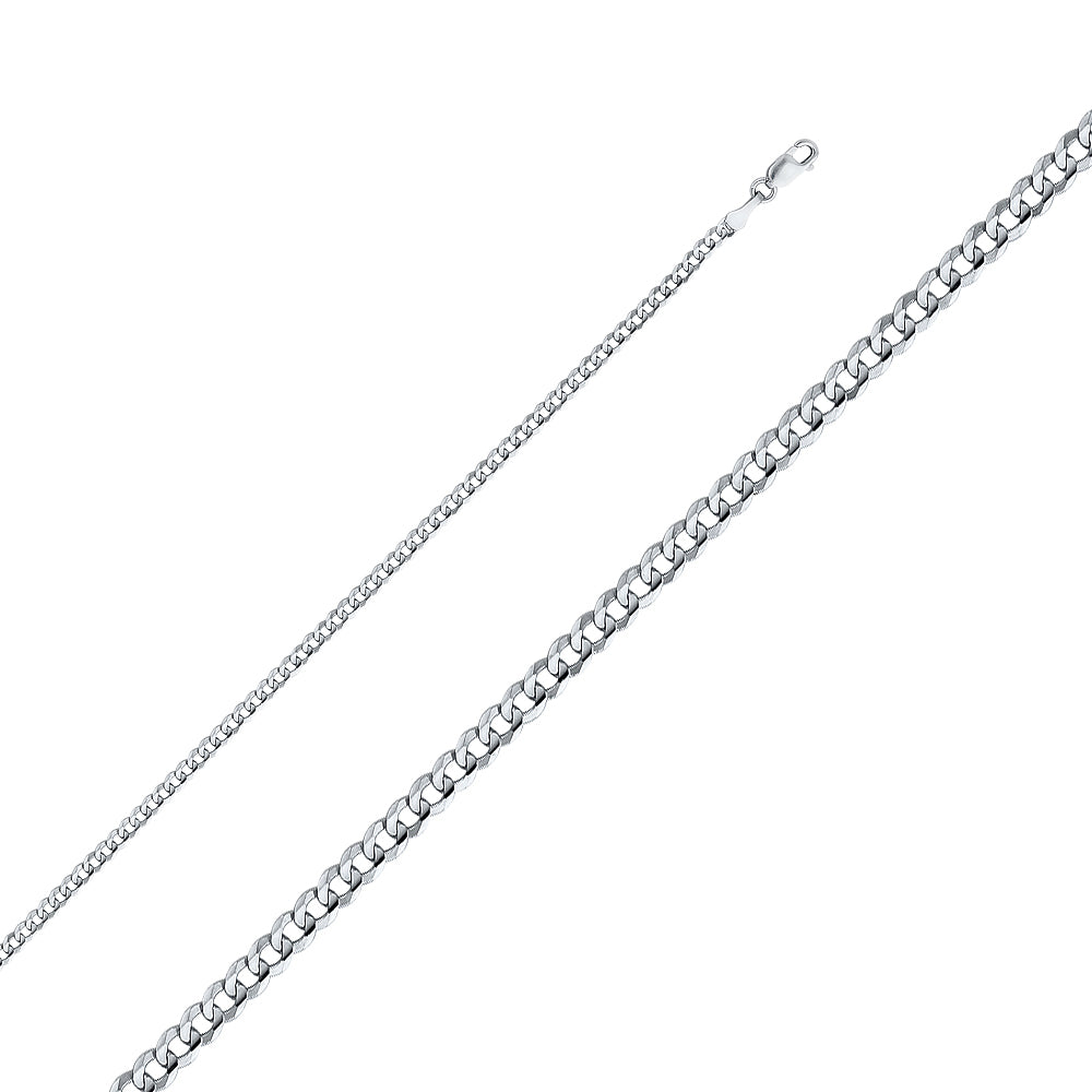 2.5mm 14K Solid White Gold Concave  Cuban / Curb Chain Necklaces & Matching Bracelets