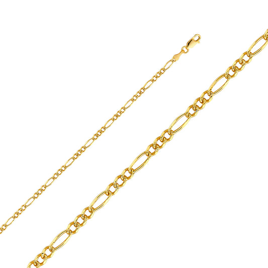 14K Gold 3.0mm 14K Solid Figaro Yellow Pave Chain Necklaces & Matching Bracelets