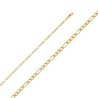 2.5mm 14K Solid Figaro Yellow Pave Chain Necklaces & Matching Bracelets