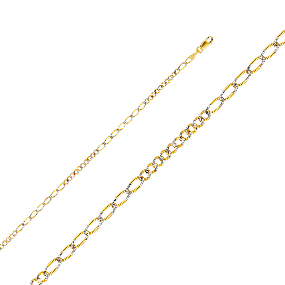 14K Gold 2.5mm 14K Solid Two-Tone White Pave Link Chain Necklaces & Matching Bracelets