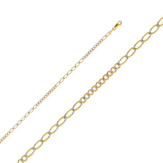 14K Gold 2.5mm 14K Solid Two-Tone White Pave Link Chain Necklaces & Matching Bracelets