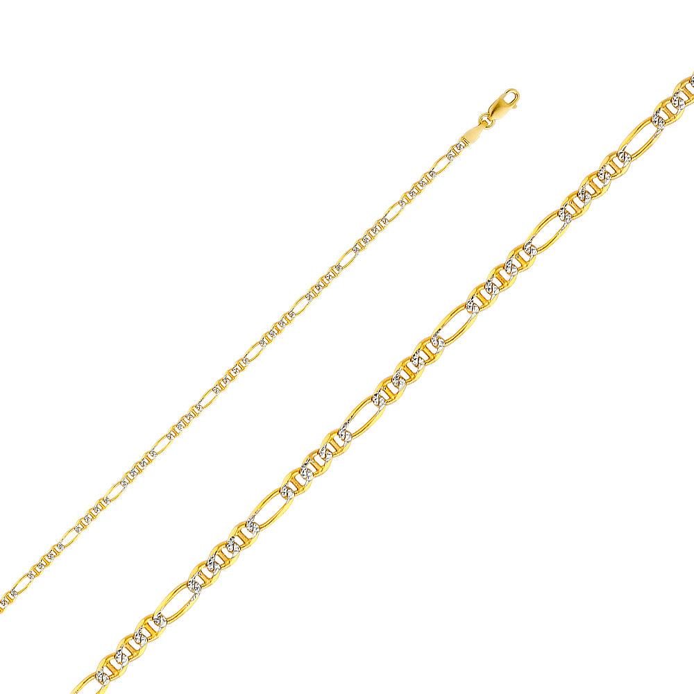 14K Gold 2.5mm 14K Solid Two-Tone White Pave Link Chain Necklaces & Matching Bracelets