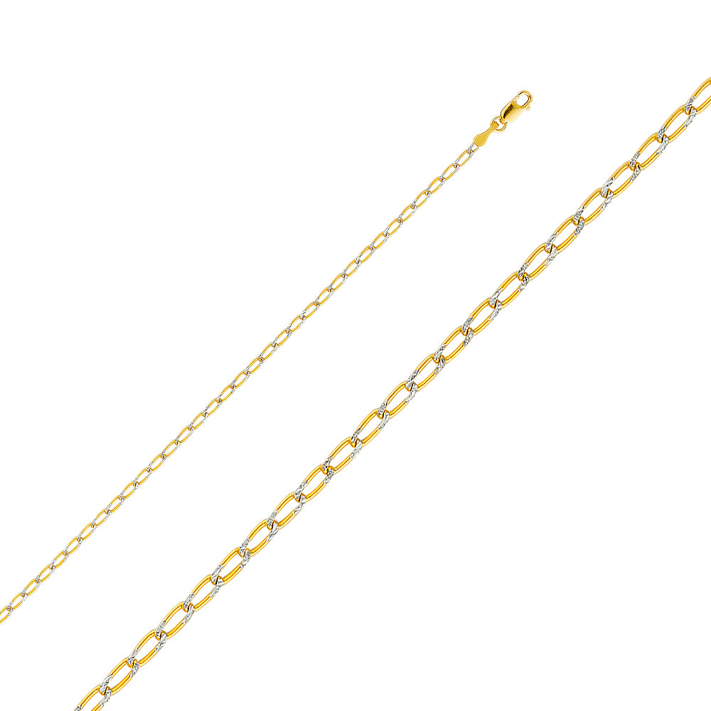 14K Gold 2.2mm 14K Solid Two-Tone White Pave Link Chain Necklaces & Matching Bracelets