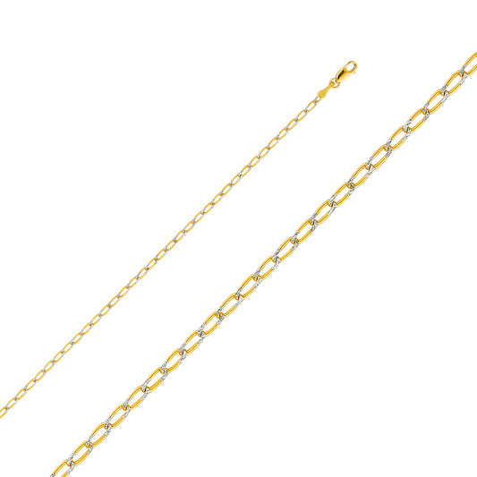 14K Gold 2.2mm 14K Solid Two-Tone White Pave Link Chain Necklaces & Matching Bracelets