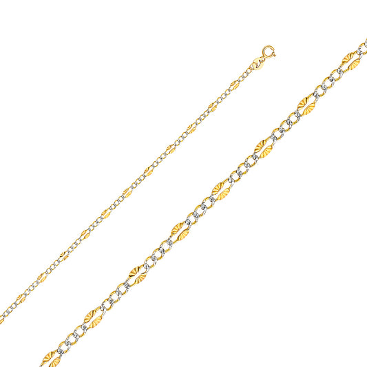 14K Gold 3.2mm 14K Solid Two-Tone Gold Stamped Diamond Cut Figaro Chain Necklaces & Matching Bracelets