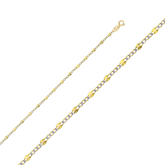 14K Gold 2.5mm 14K Solid Two-Tone Gold Stamped Diamond Cut Figaro Chain Necklaces & Matching Bracelets
