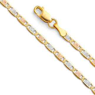 2.5mm 14K Solid Tri-Color Gold Valentino Chain Necklaces & Matching Bracelets