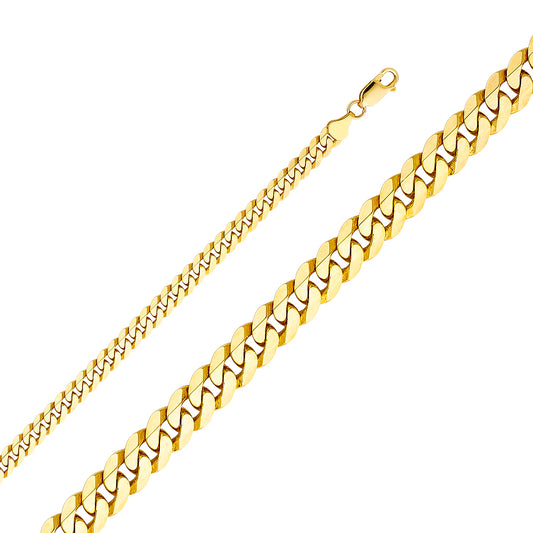 6.5mm 14K Solid Yellow Gold Flat Beveled Cuban / Curb Chain Necklaces & Matching Bracelets