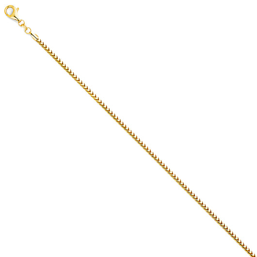 2.2mm 14K Solid Yellow Gold Franco Chain Necklaces & Matching Bracelets