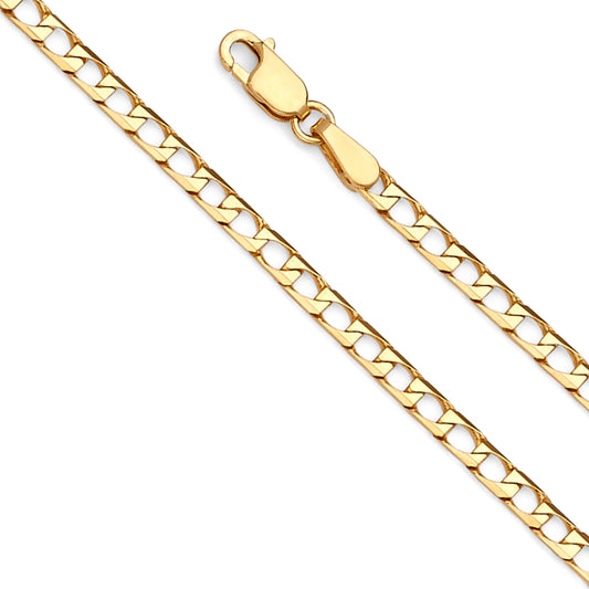 2.5mm 14K Solid Yellow Gold Square Curb Chain Necklaces & Matching Bracelets