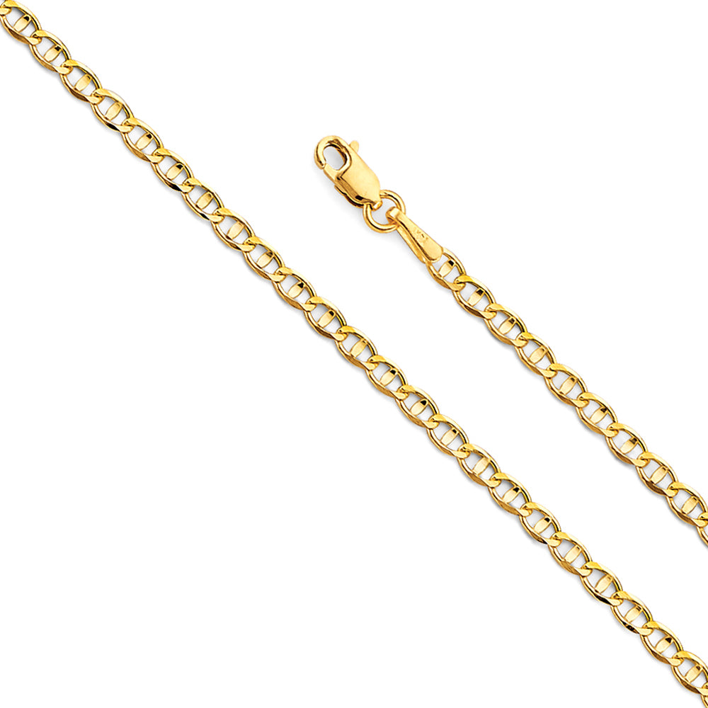 2.6mm 14K Solid Yellow Gold Mariner Link Chain Necklaces & Matching Bracelets