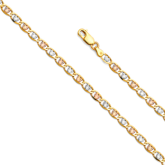 4.2mm 14K Solid Tri-Color Gold Love Valentino Chain Necklaces & Matching Bracelets