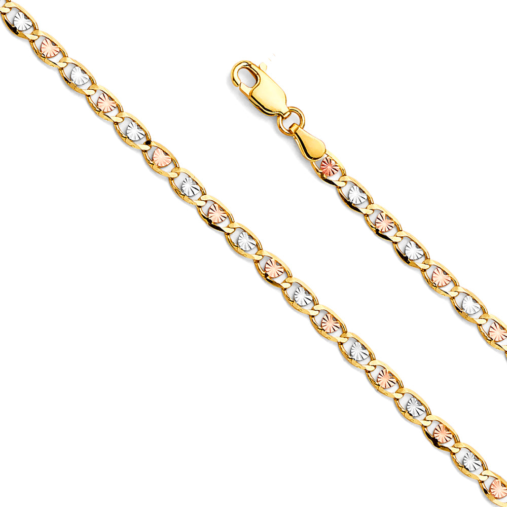 3.2mm 14K Solid Tri-Color Gold Love Valentino Chain Necklaces & Matching Bracelets