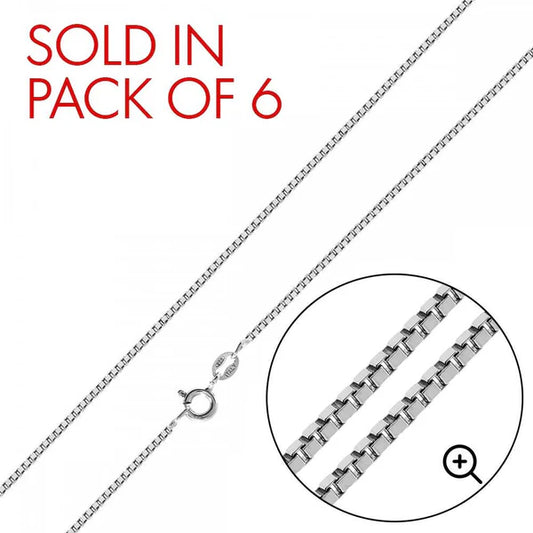 925 Sterling Silver Rhodium Plated Box 012 Chains 0.7mm (Pk of 6)