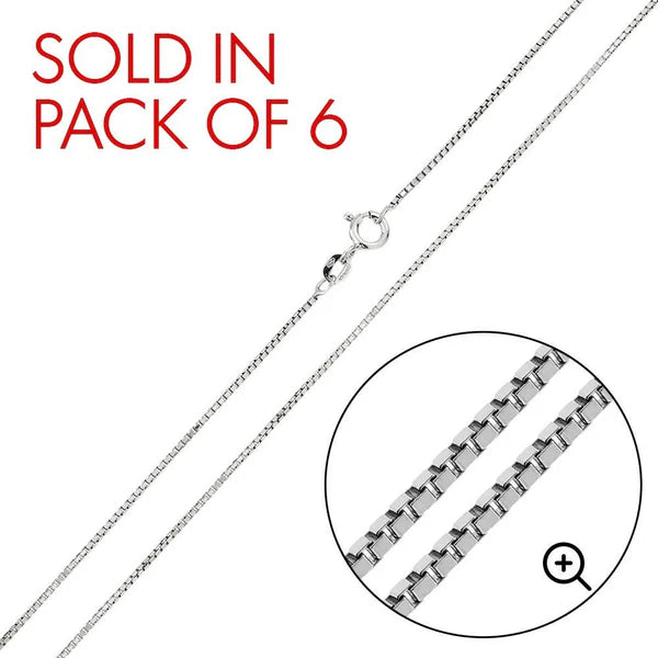 925 Sterling Silver Rhodium Plated Shinny Greek Link Box 015 Chains 0.8mm (Pk of 6)