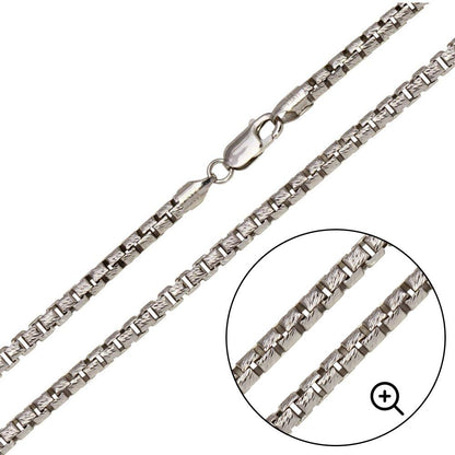 925 Sterling Silver Diamond Cut Slash Round Box Chain