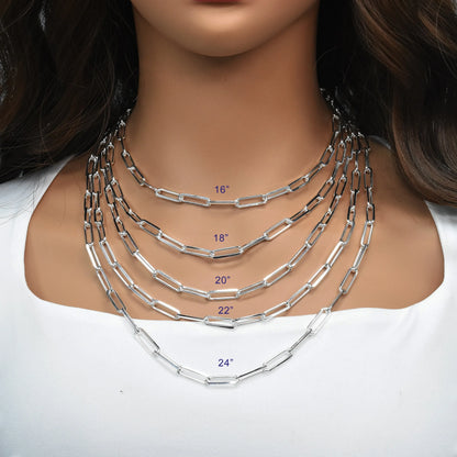925 Sterling Silver Flat Edge Paperclip Chain or Bracelet