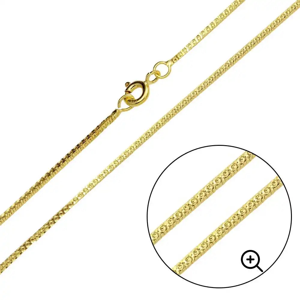 925 Sterling Silver  Gold Plated Square Sided Snake 025 Chain 1mm