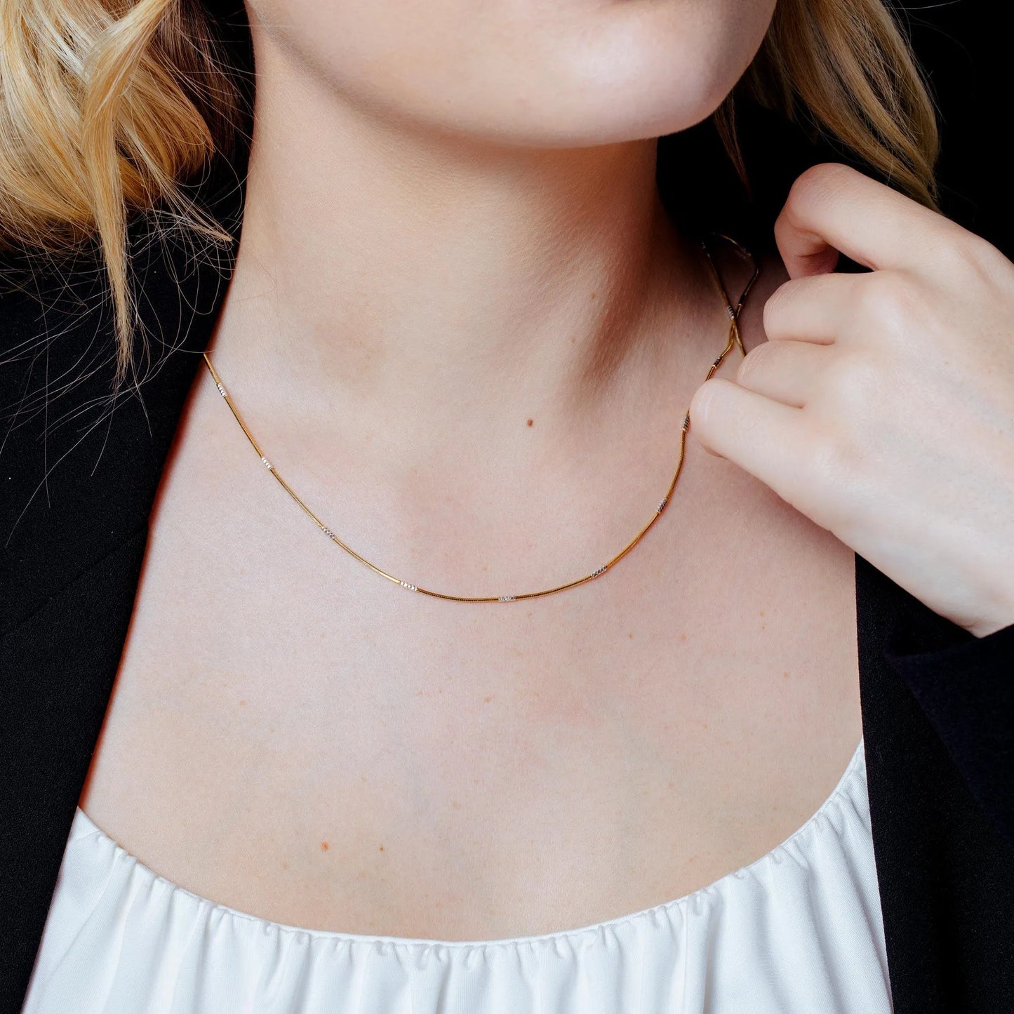 925 Sterling Silver Gold Plated Snake Square with DC Tube Chain 1.4mm