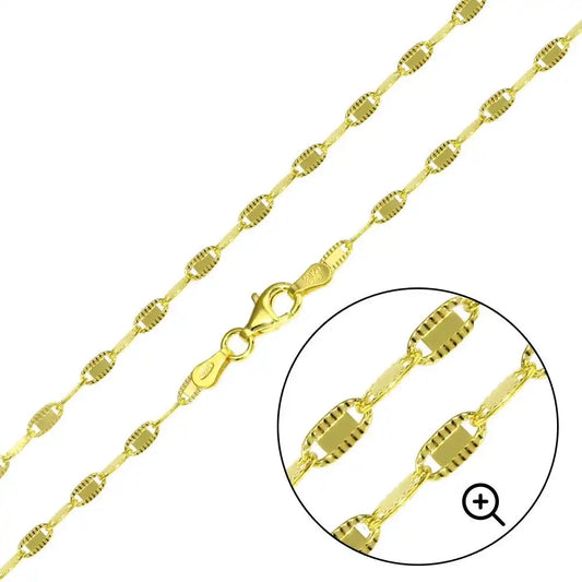 925 Sterling Silver Gold Plated DC Edge Confetti Chain 2.6mm