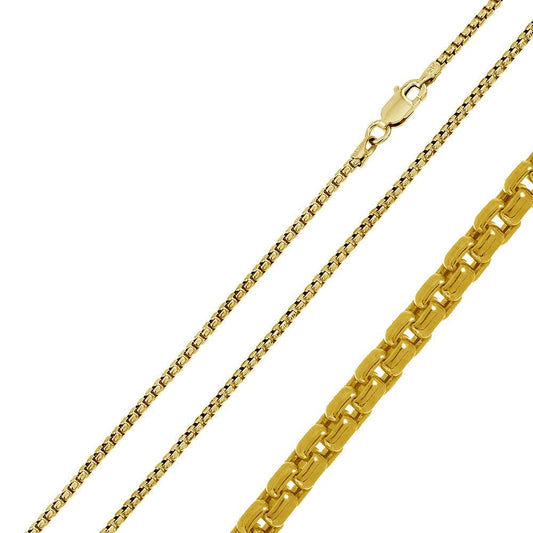 925 Sterling Silver Gold Plated Dollar Round Box Chains 2.1mm