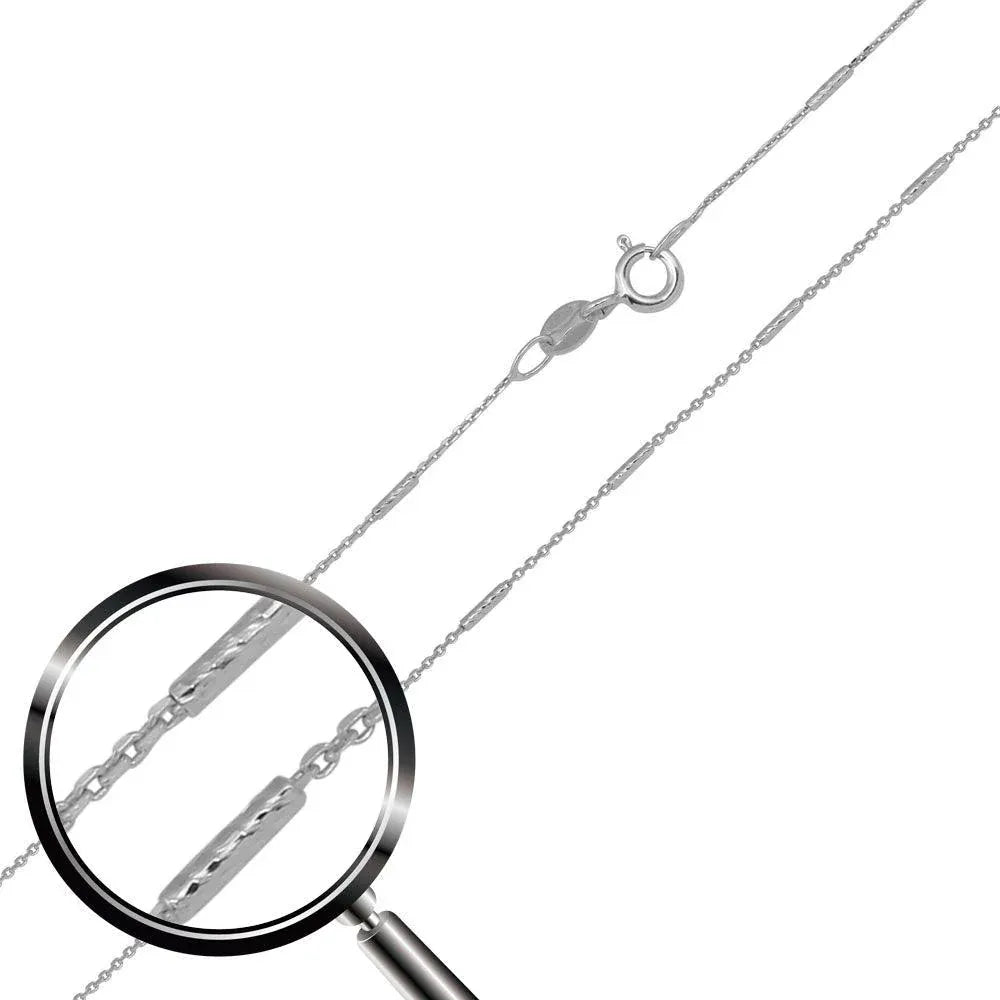 925 Sterling Silver Rhodium Plated DC Bar Link 1mm Chain