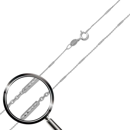 925 Sterling Silver Rhodium Plated DC Bar Link 1mm Chain