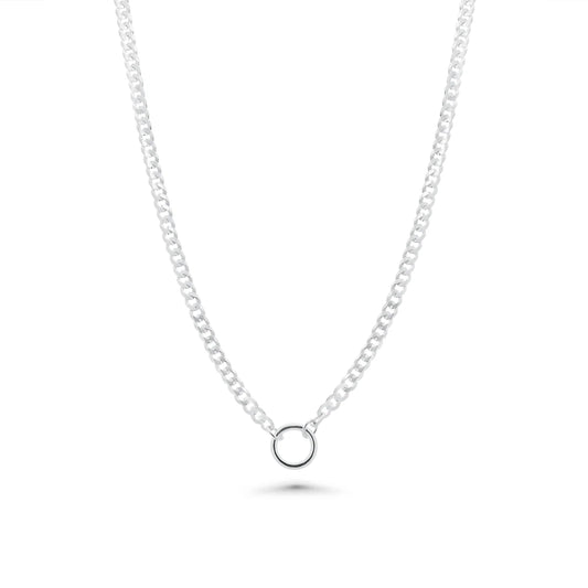 925 Sterling Silver High Polished Cuban With Circle Design Chain or Bracelet