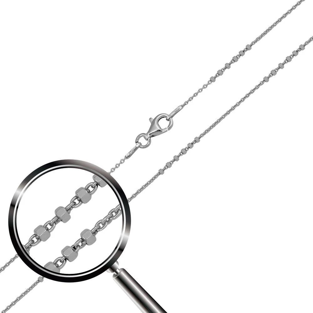 925 Sterling Silver Rhodium Plated DC Beaded Link Chain 1.5mm