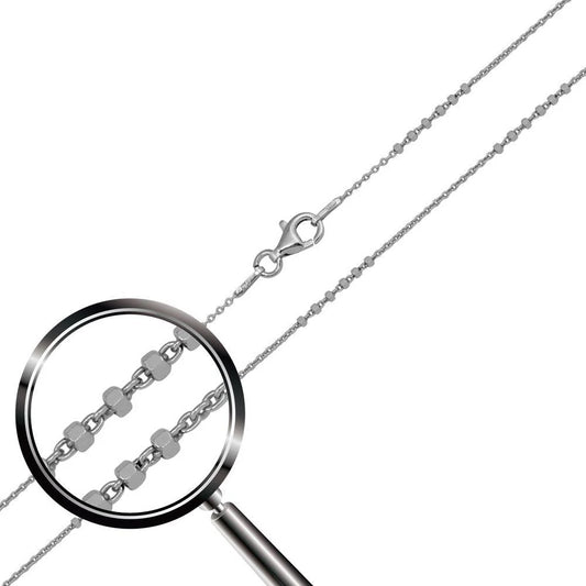 925 Sterling Silver Rhodium Plated DC Beaded Link Chain 1.5mm