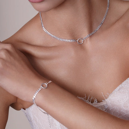 925 Sterling Silver High Polished Cuban With Circle Design Chain or Bracelet