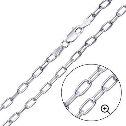 925 Sterling Silver Rhodium Plated Oval Paperclip Link Chain 4mm