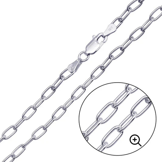 925 Sterling Silver Rhodium Plated Oval Paperclip Link Chain 4mm