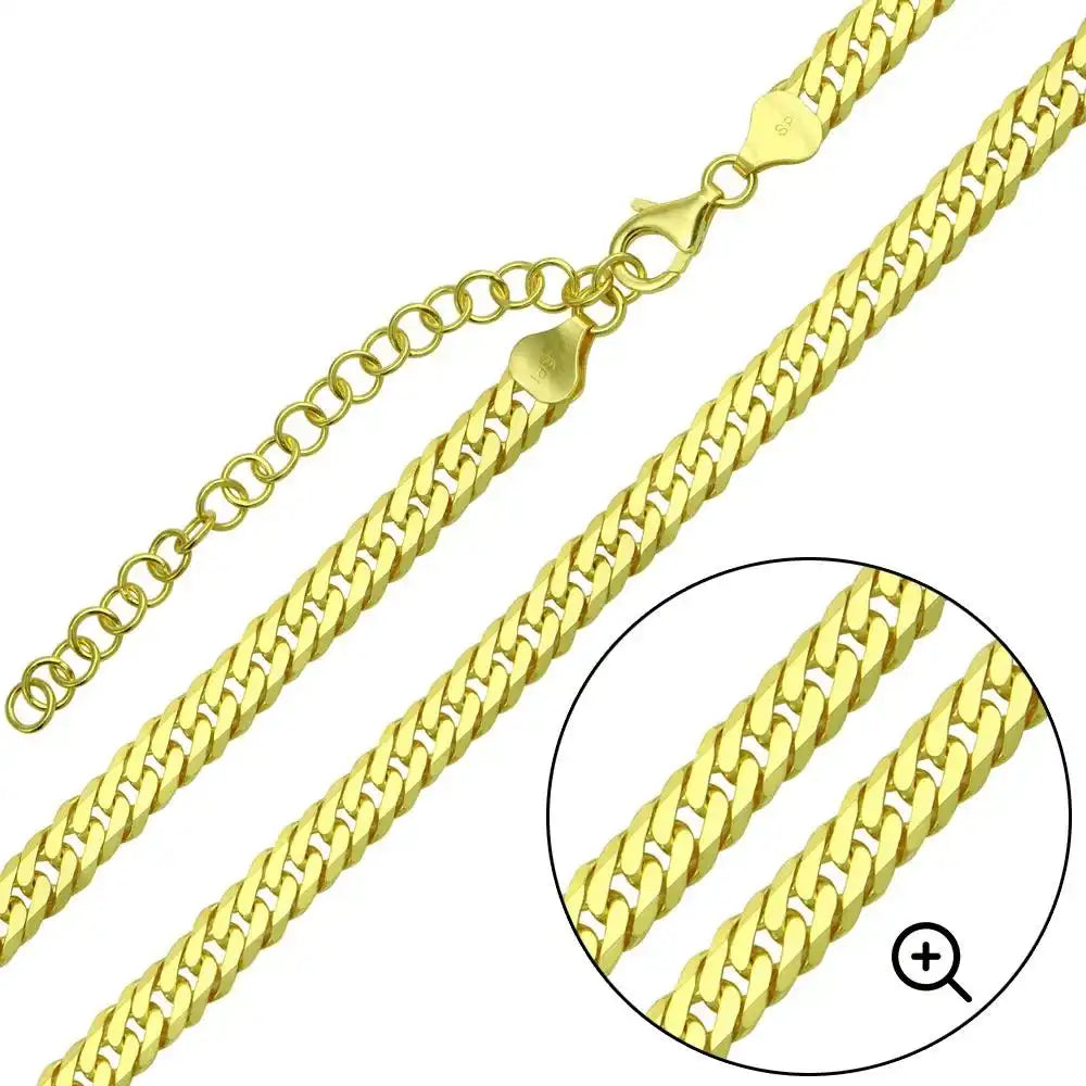 925 Sterling Silver Gold Plated Miami Cuban Chain Link with Extension 6.5mm