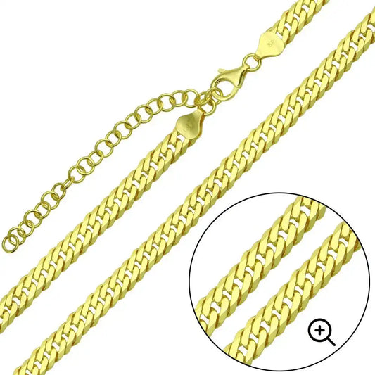 925 Sterling Silver Gold Plated Miami Cuban Chain Link with Extension 6.5mm